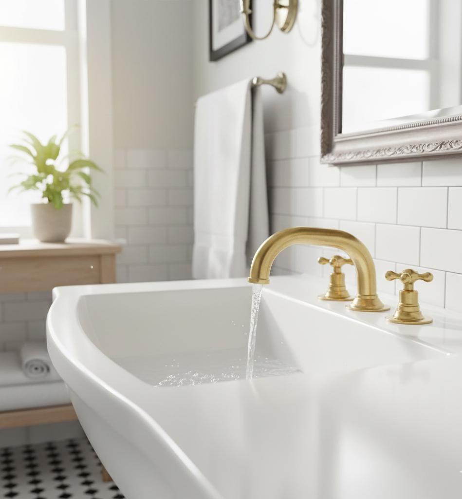 Solid Brass Bathroom Faucet, Unlacquered Gold Tap, Antique Style Gooseneck Faucet for Sink.