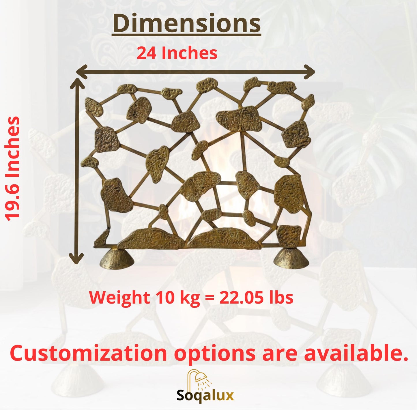 Unlacquered Solid brass fireplace screen, Handmade Cover.