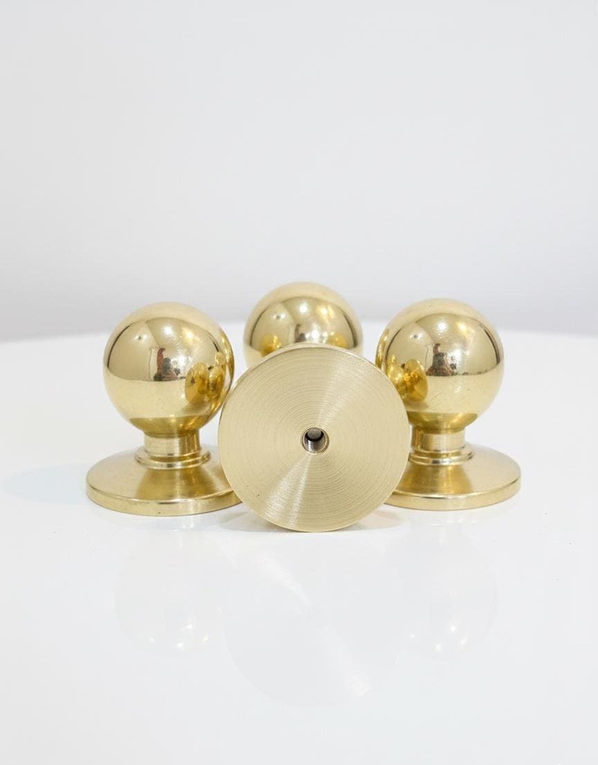 Unlacquered Brass Ball Cabinet Knobs, Drawer Brass Knobs
