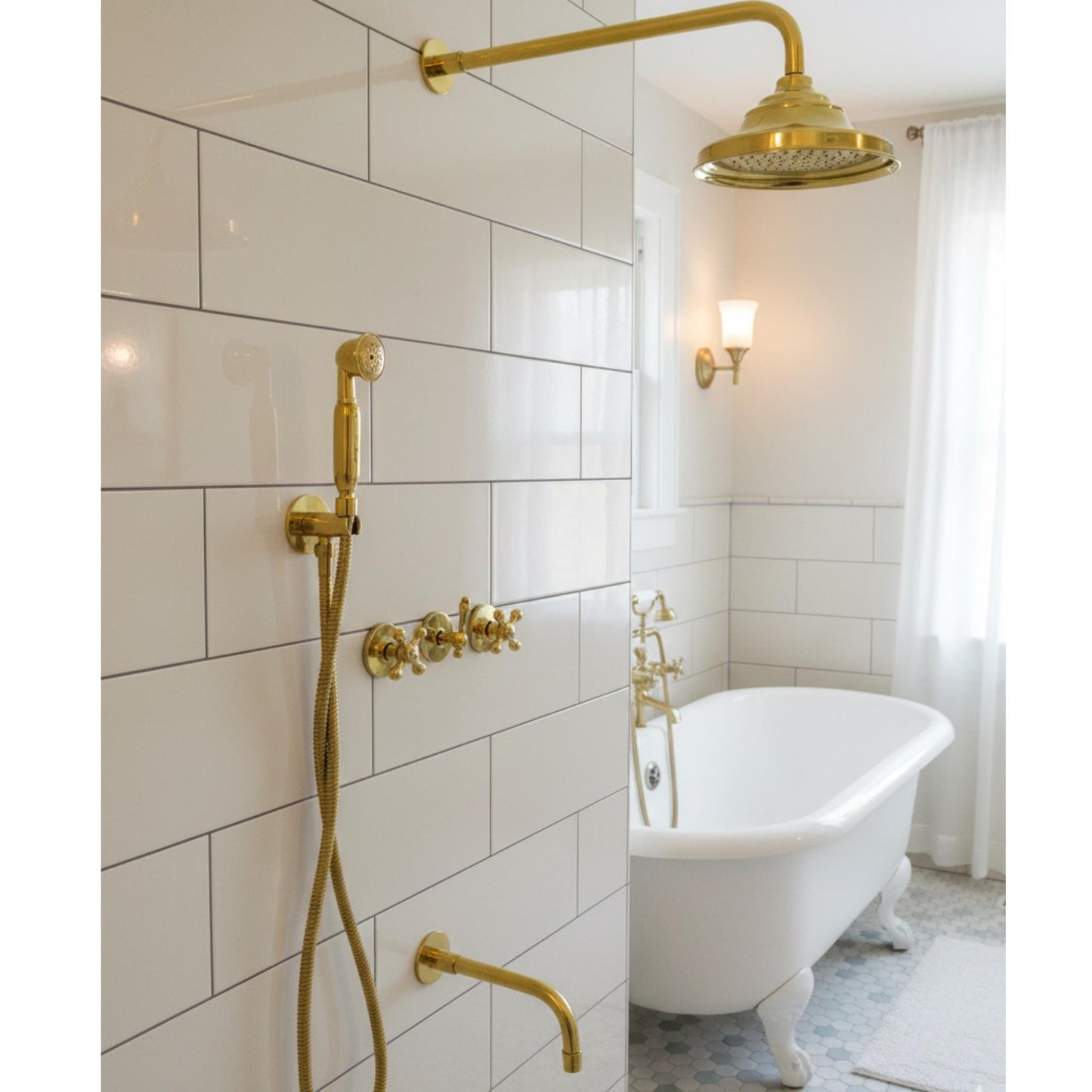 Unlacquered Solid brass shower system set, shower valve.
