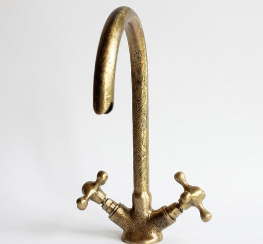 Engraved bronze Finish Bathroom Brass Faucet - Farmhouse & Vessel Sink