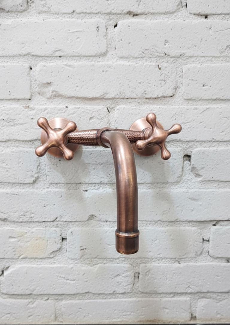 Wall Mount Copper Sink Faucet with Cross Handles.