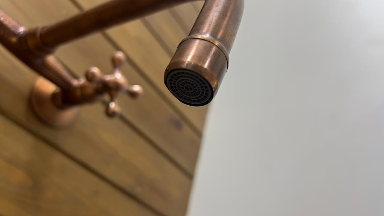 Wall Mount Copper Sink Faucet with Cross Handles.
