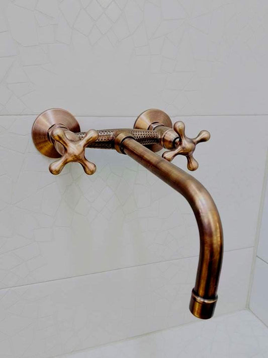 Wall Mount Copper Sink Faucet with Cross Handles.