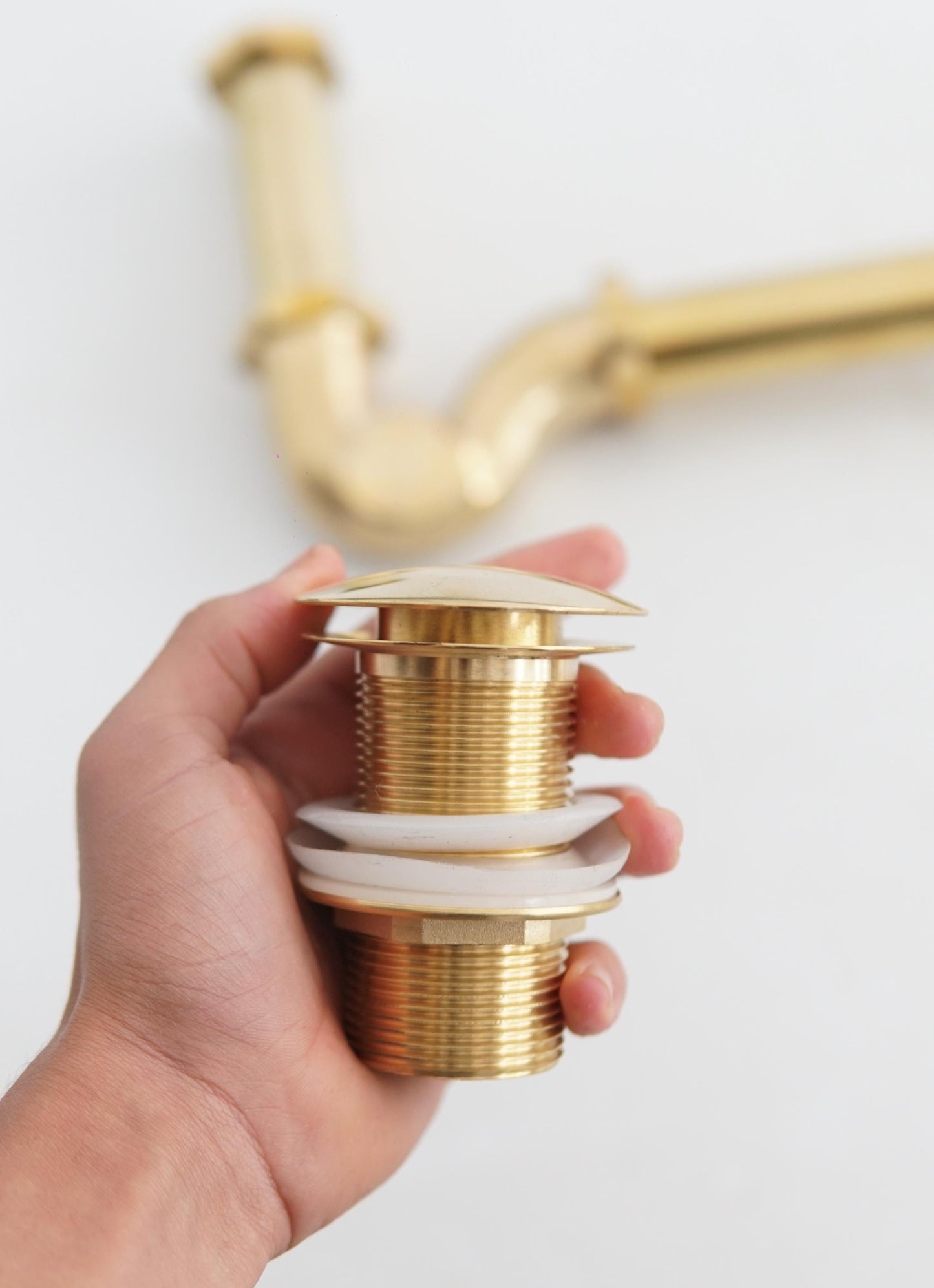 Unlacquered Brass P-Trap & Drain Set, Brass Pop Up Drain Bathroom Sink Drain Stopper.