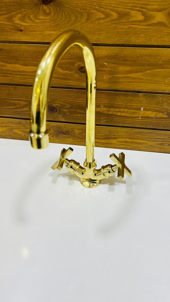 Unlacquered Solid Brass kitchen Faucet, Sink Single Hole.