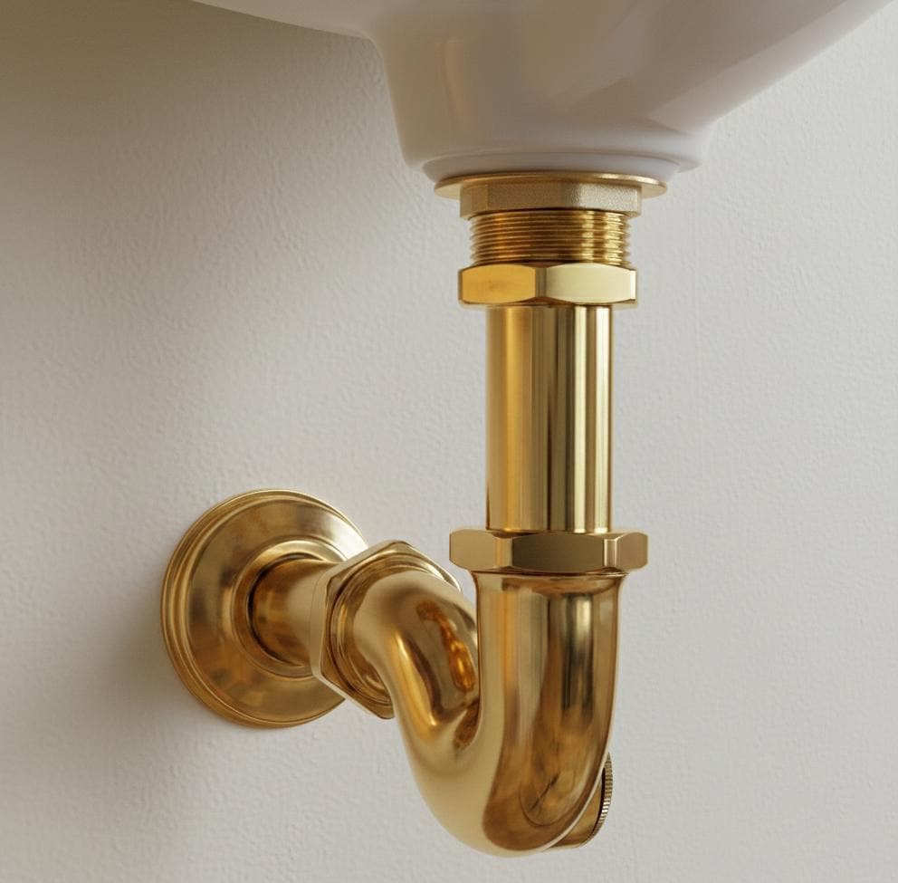 Unlacquered Brass P-Trap & Drain Set, Brass Pop Up Drain Bathroom Sink Drain Stopper.