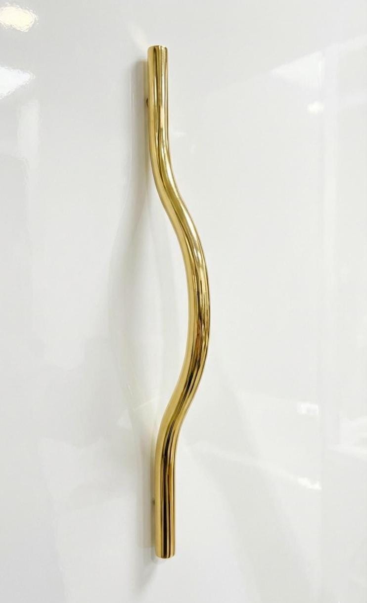 Unlacquered Brass Curved Arch Cabinet Handles.
