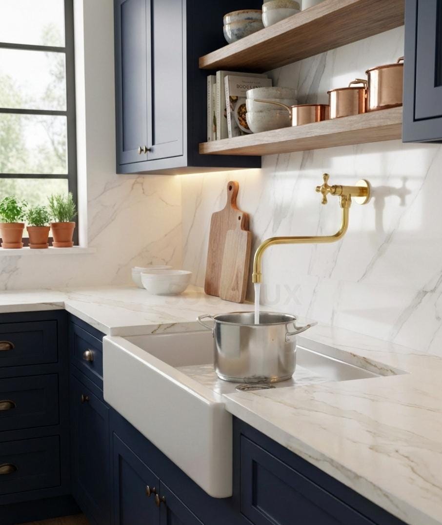 Unlacquered Brass Pot Filler Faucet, Kitchen Sink Faucet.
