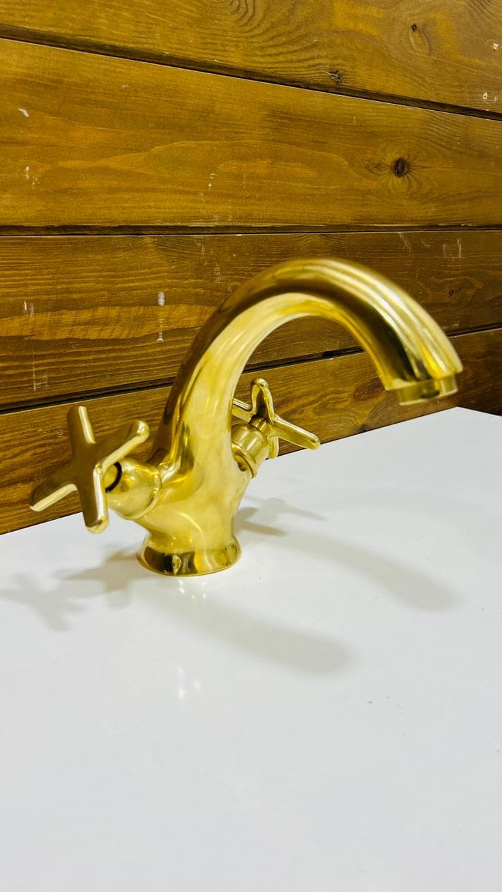 Unlacquered Brass Single-Hole Bathroom Faucet, Deck Mount Vanity Sink Tap.