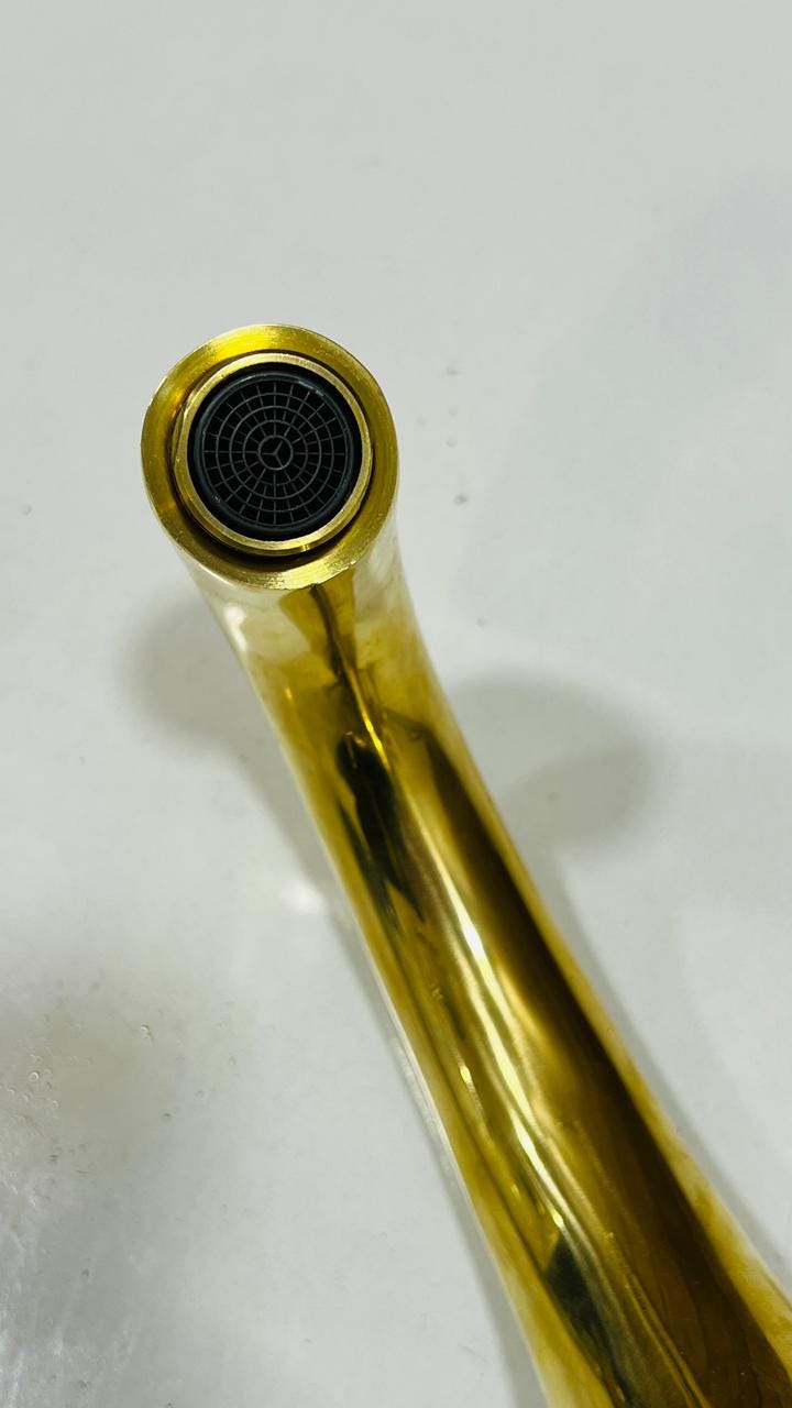 Unlacquered Brass Single-Hole Bathroom Faucet, Deck Mount Vanity Sink Tap.