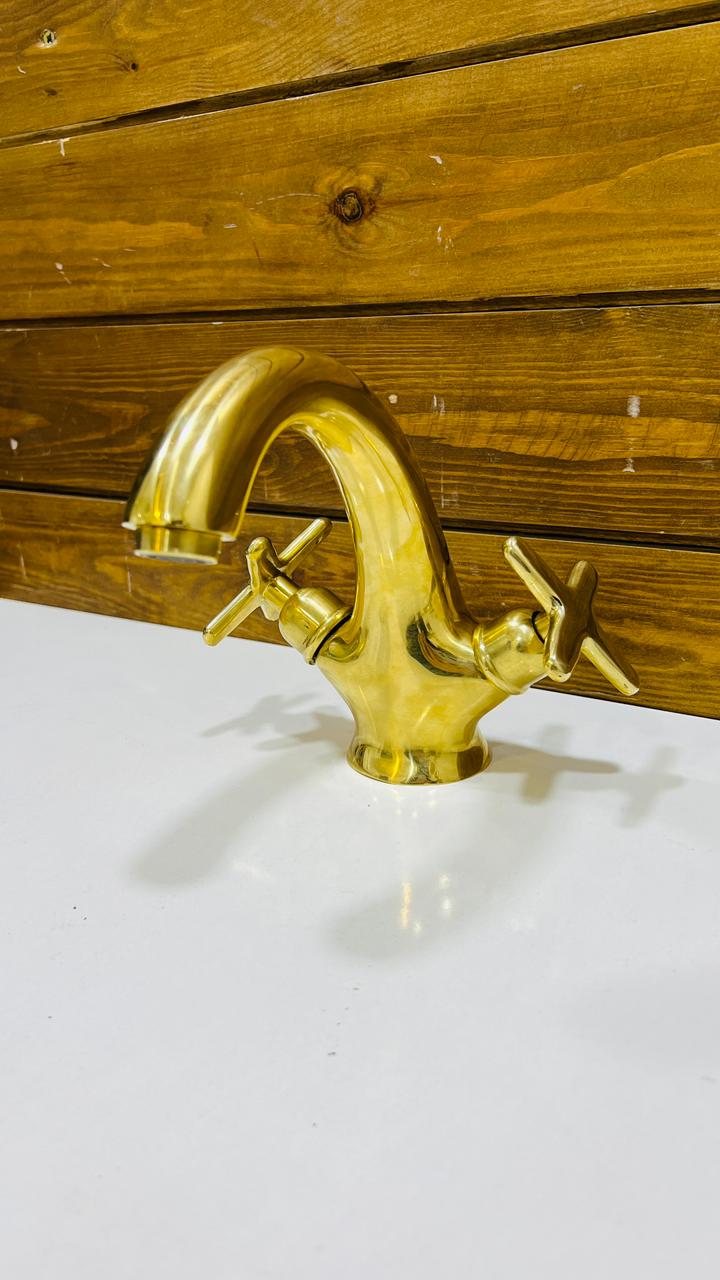 Unlacquered Brass Single-Hole Bathroom Faucet, Deck Mount Vanity Sink Tap.
