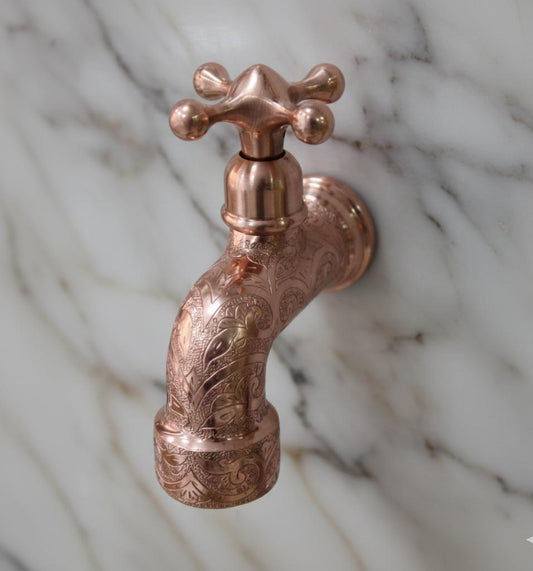 Engraved Copper Water Tap, Single Handle Faucet Cold Water.