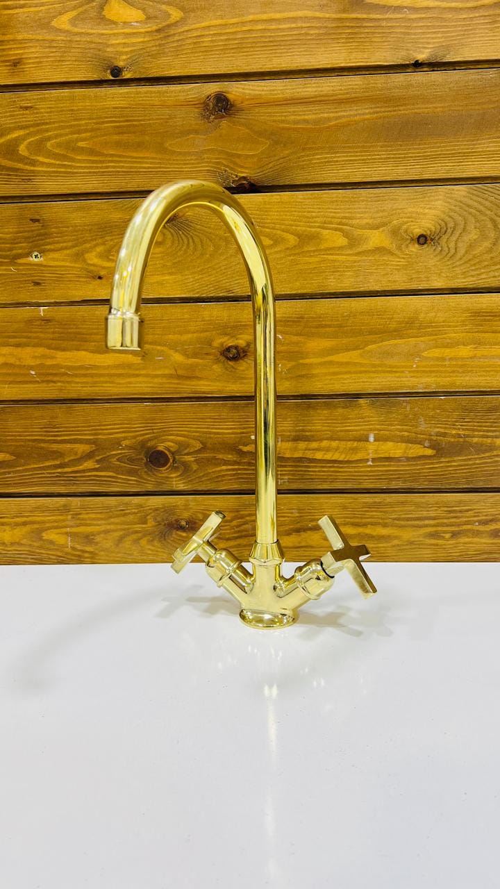 Unlacquered Solid Brass kitchen Faucet, Sink Single Hole.