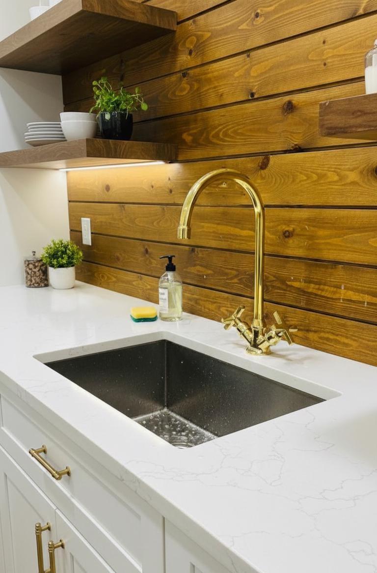 Unlacquered Solid Brass kitchen Faucet, Sink Single Hole.