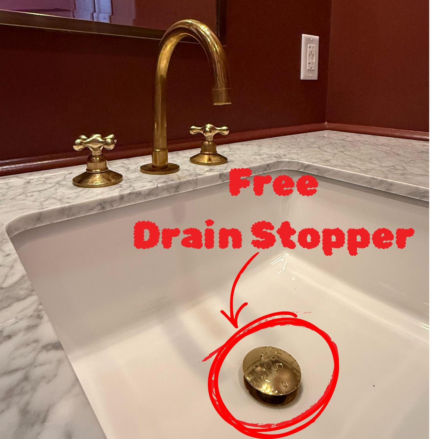 Unlacquered Brass Bathroom Faucet: 3-Hole Deck Mount Vanity Tap.
