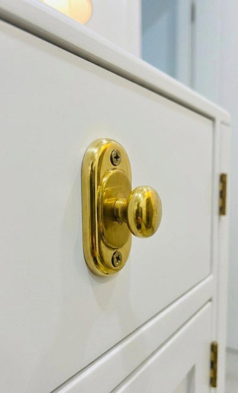 Unlacquered Solid Brass Cabinet Knob with Backplate, Antique drawer knobs.