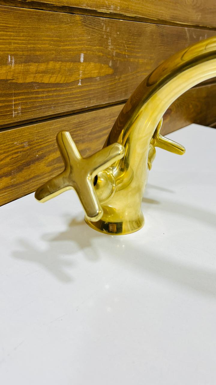 Unlacquered Brass Single-Hole Bathroom Faucet, Deck Mount Vanity Sink Tap.