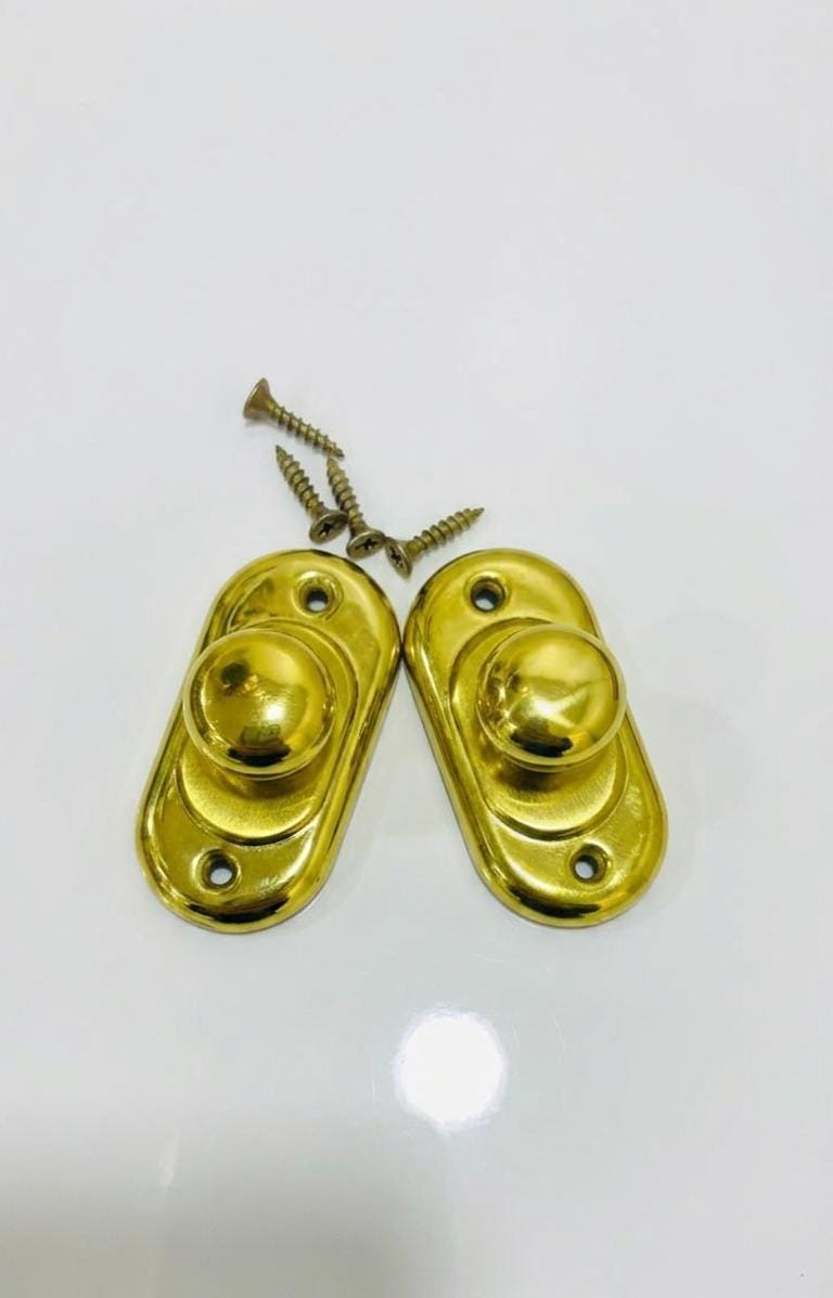 Unlacquered Solid Brass Cabinet Knob with Backplate, Antique drawer knobs.