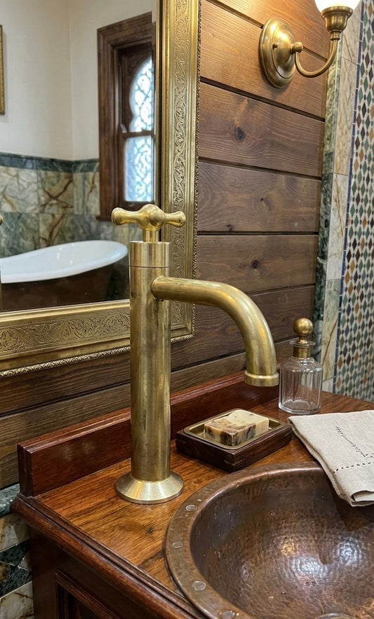 Unlacquered Brass Bathroom Faucet, Single Handle Cold Water Tap.