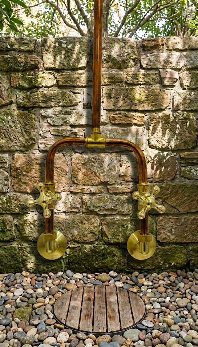 Unlacquered Solid Copper Outdoor System Shower Set, Garden Shower.