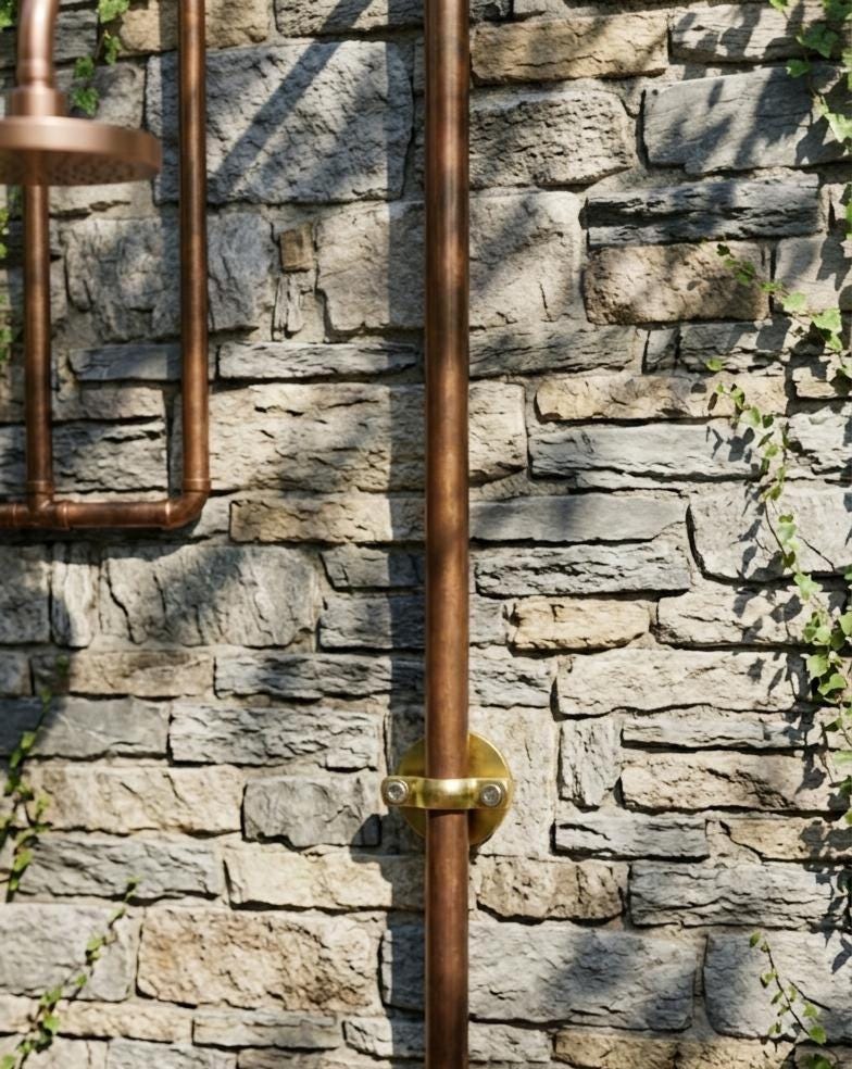 Unlacquered Solid Copper Outdoor System Shower Set, Garden Shower.