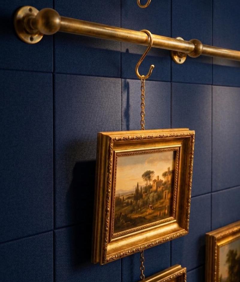 Unlacquered Solid Brass Picture Rail Hanging Kit - Vintage Gallery Wall Art Display System