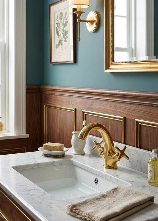 Unlacquered Brass Single-Hole Bathroom Faucet, Deck Mount Vanity Sink Tap.