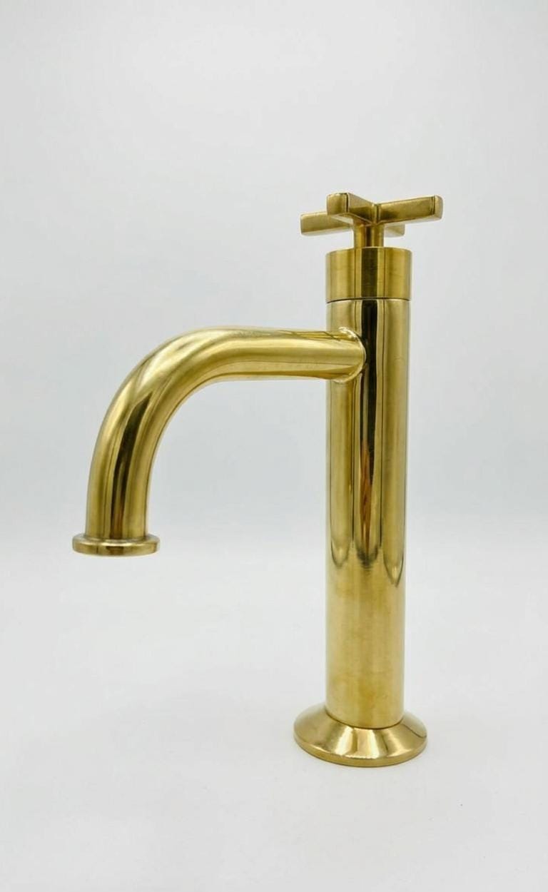 Unlacquered Brass Bathroom Faucet, Single Handle Cold Water Tap.