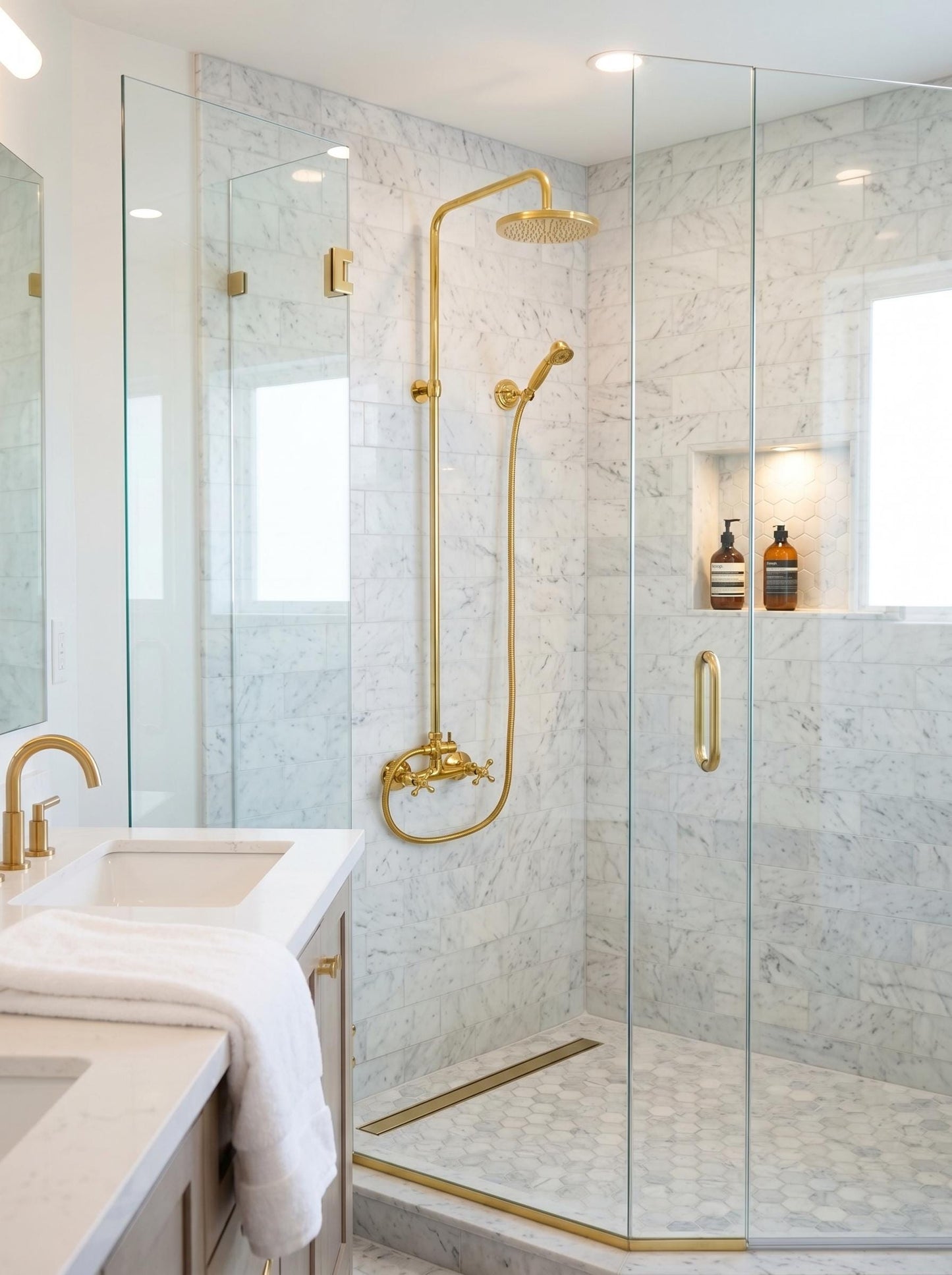 Unlacquered Brass Shower System Set-Rainfall Bathroom Shower Set.