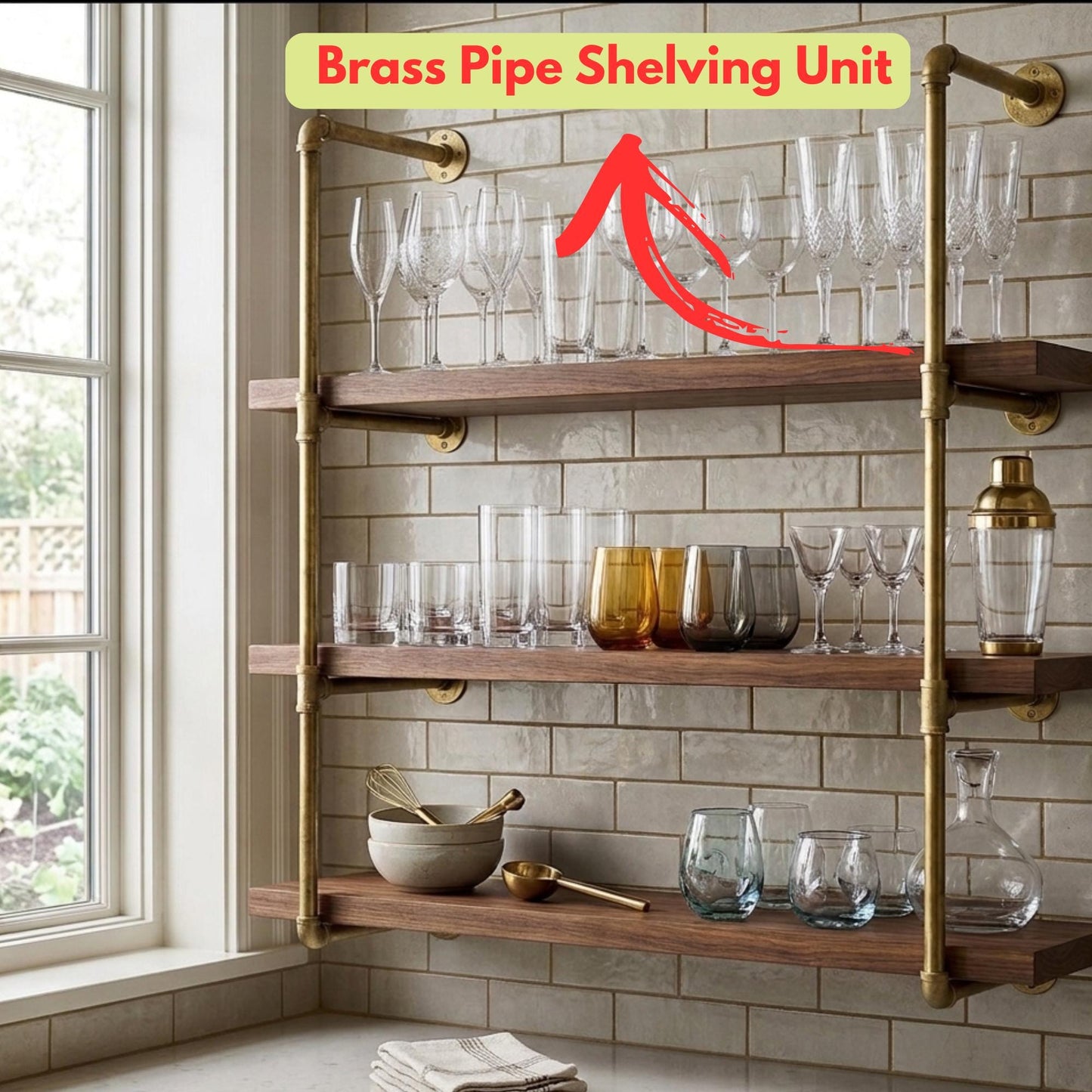 Unlacquered Solid Brass Pipe Shelving Unit - Without Wood