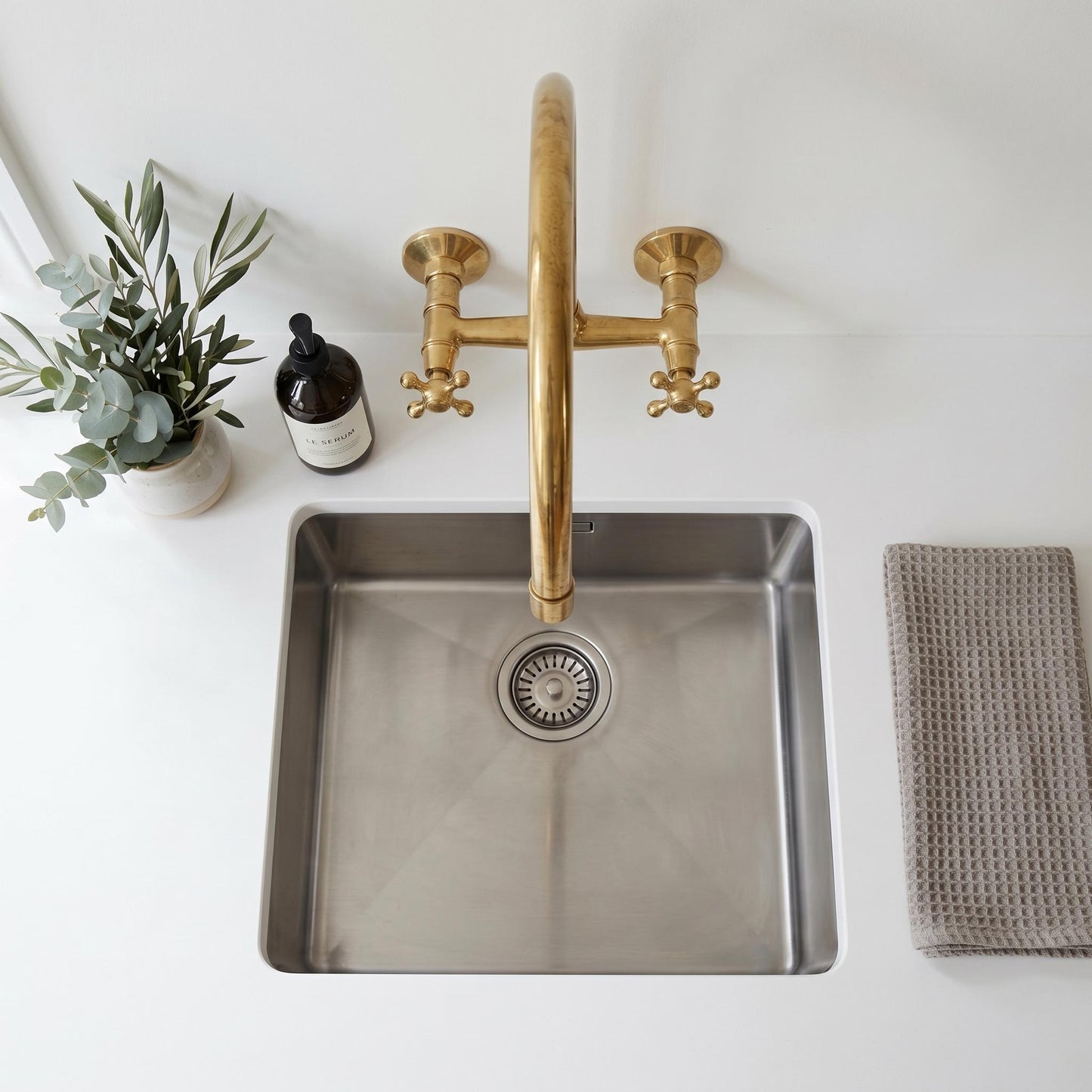 Unlacquered Solid Brass Kitchen Wall Mount Faucet