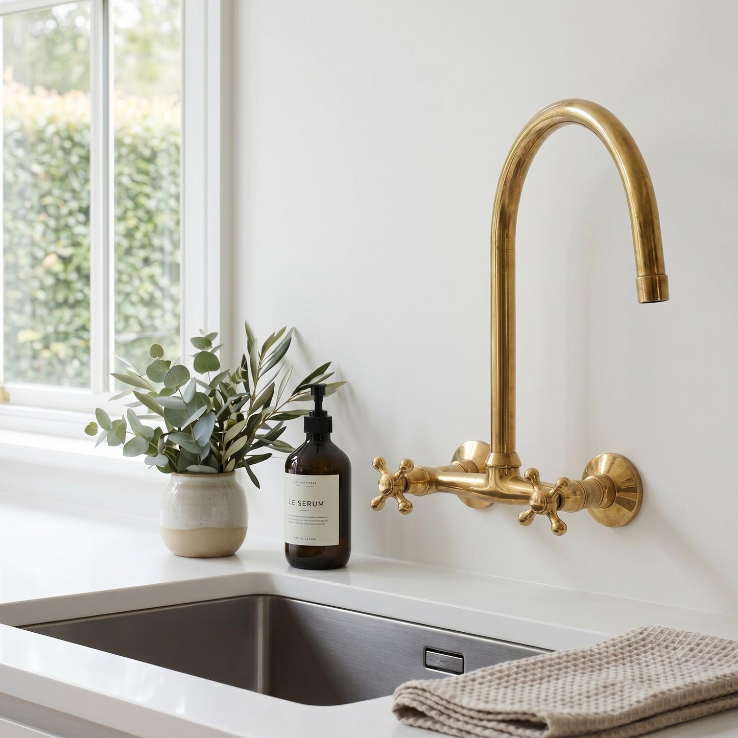 Unlacquered Solid Brass Kitchen Wall Mount Faucet