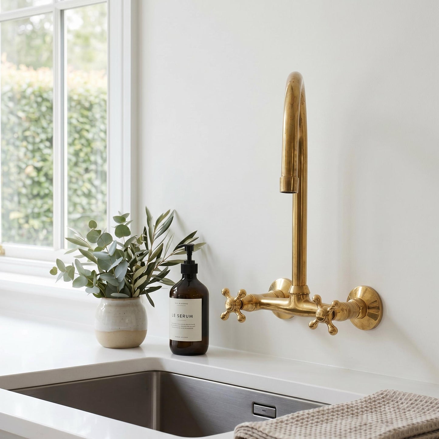 Unlacquered Solid Brass Kitchen Wall Mount Faucet