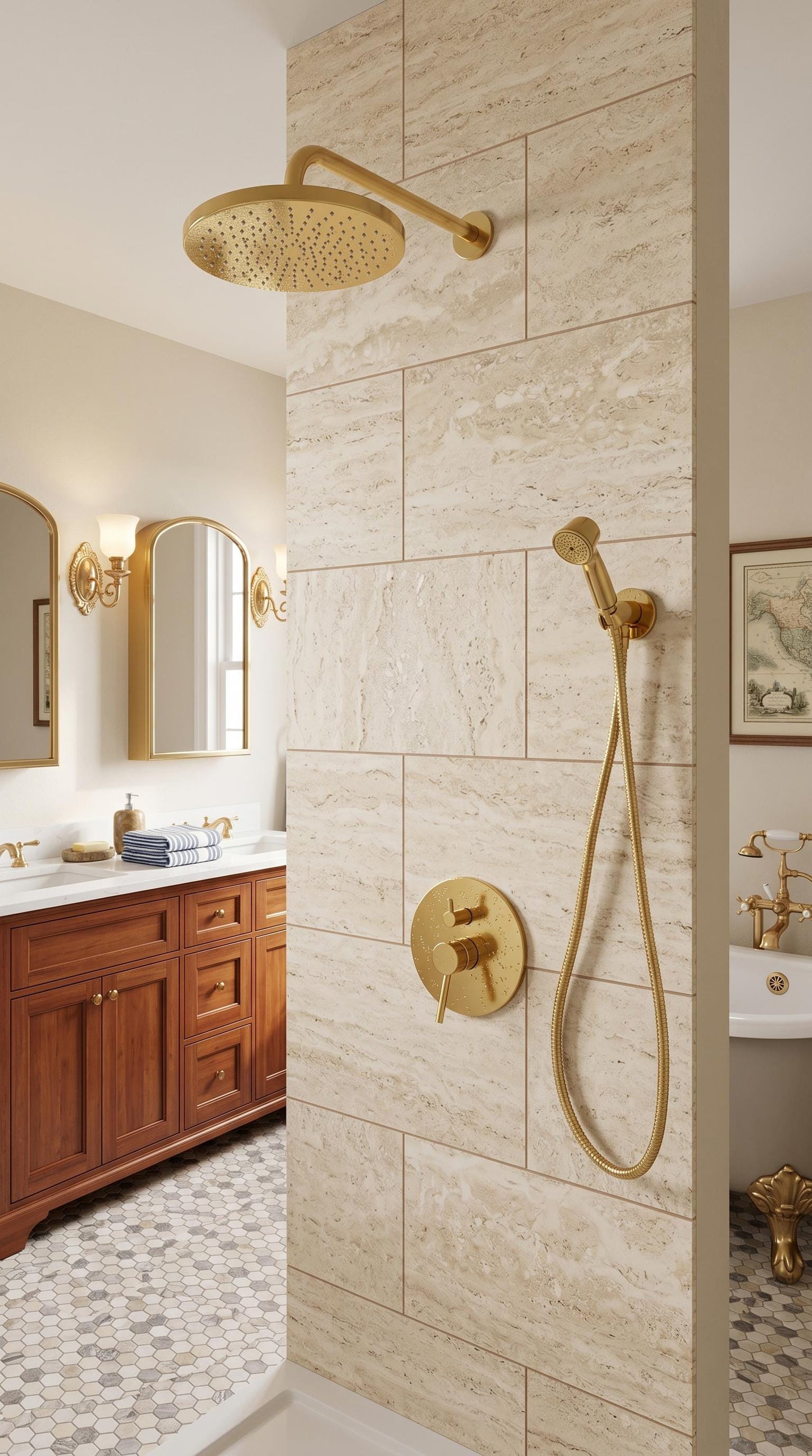 Unlacquered Solid Brass Shower System, Wall Mounted Rain Shower.