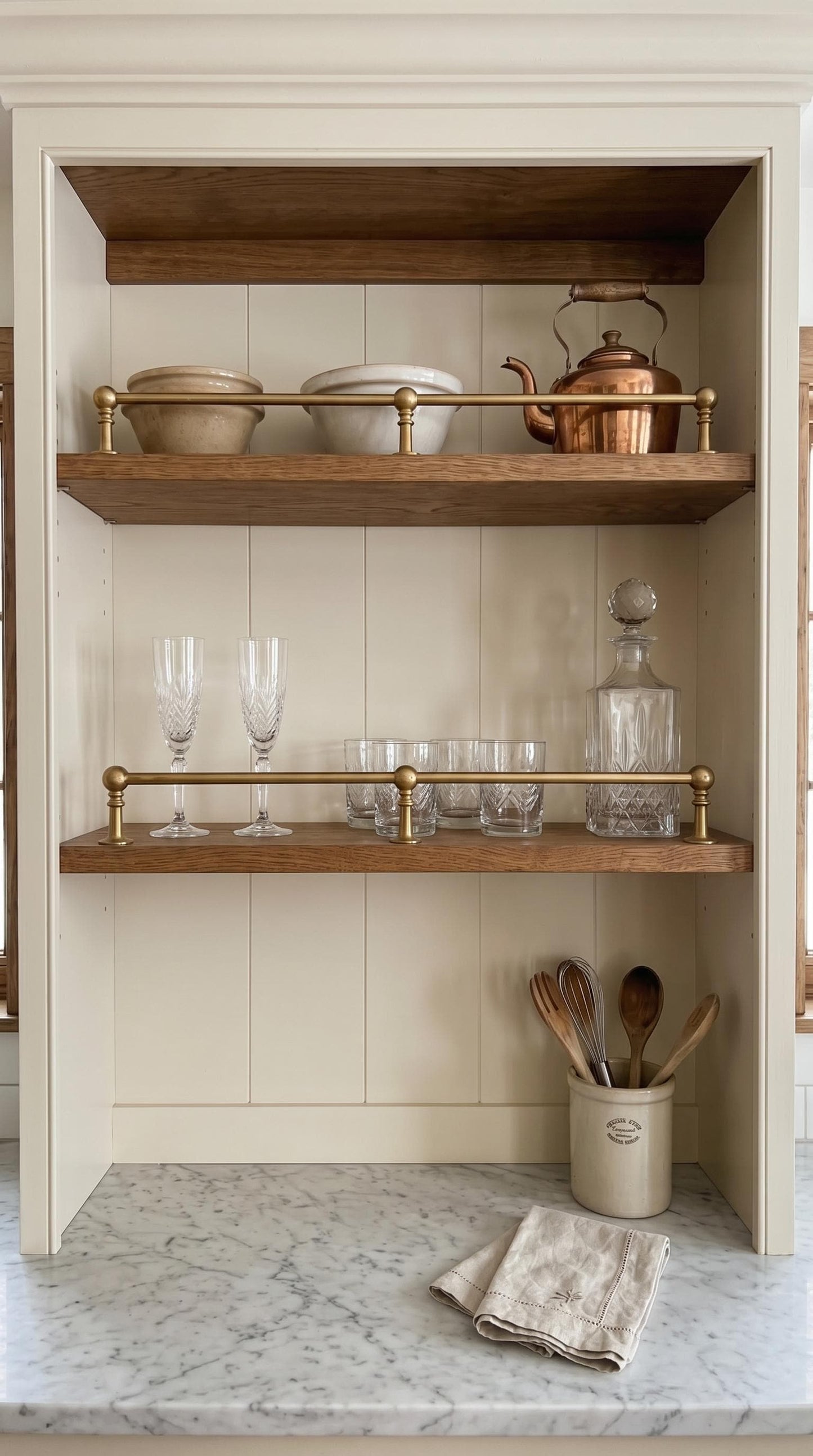 Unlacquered Brass Gallery Rail for Shelves - Vintage Farmhouse Style.