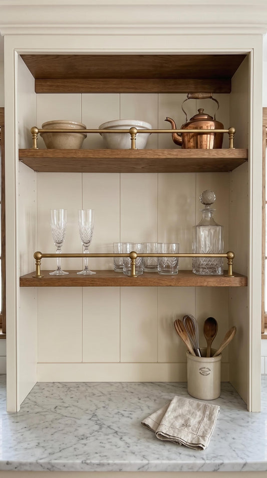 Unlacquered Brass Gallery Rail for Shelves - Vintage Farmhouse Style.