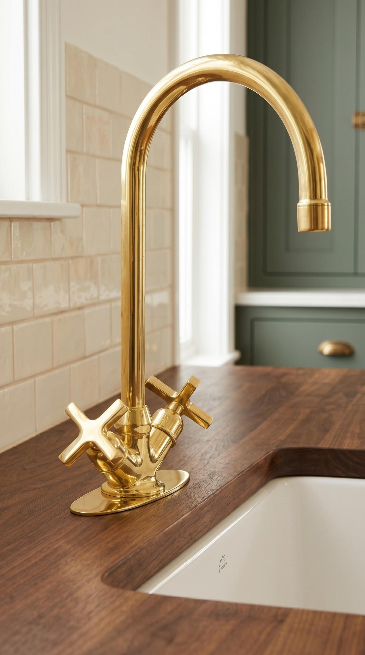 Unlacquered Solid brass gooseneck kitchen faucet with Faceplate.