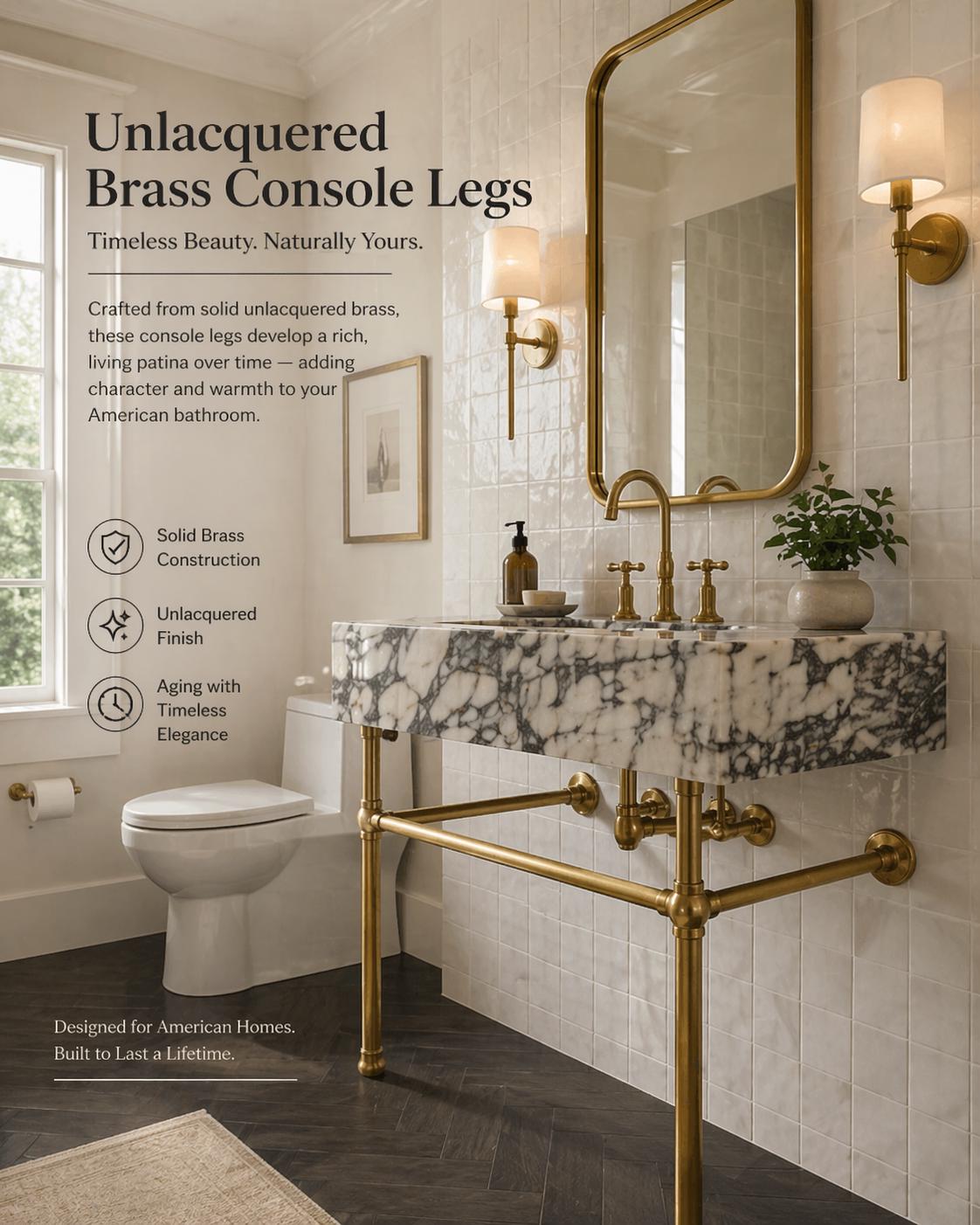 Unlacquered Brass Console Legs- Custom Sizing Available.