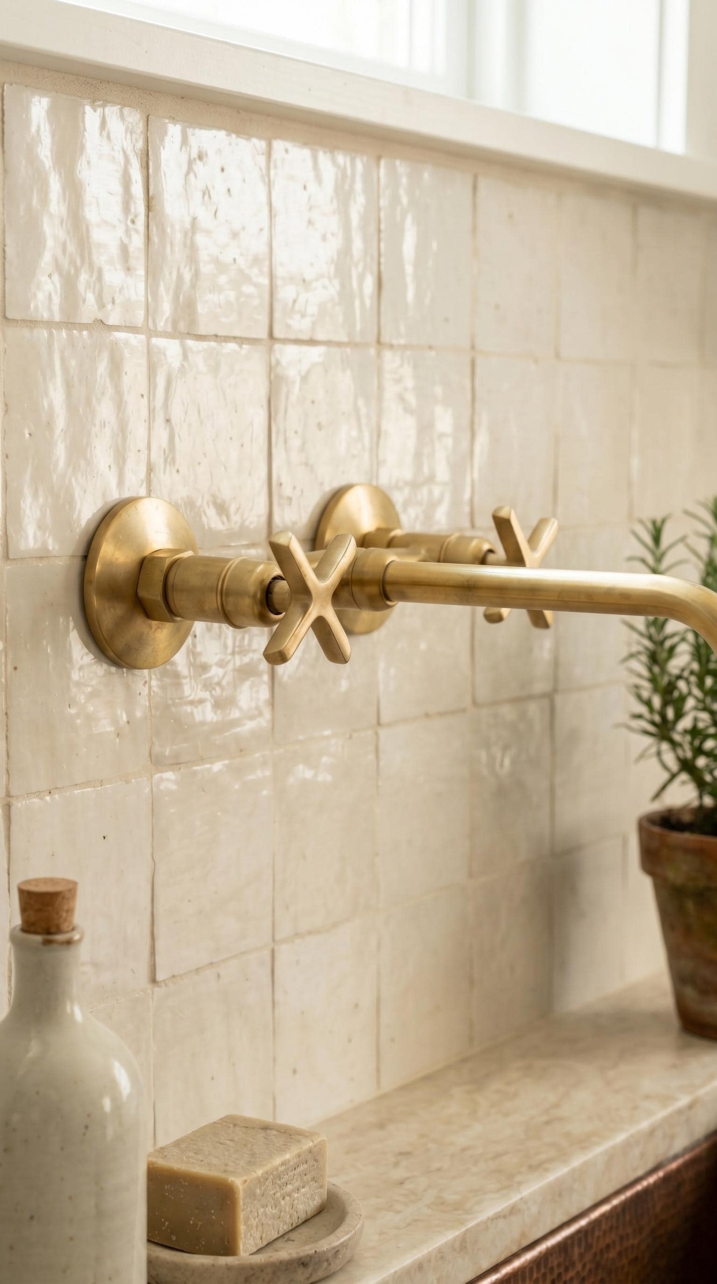 Unlacquered Solid Brass Wall-Mounted Faucet.