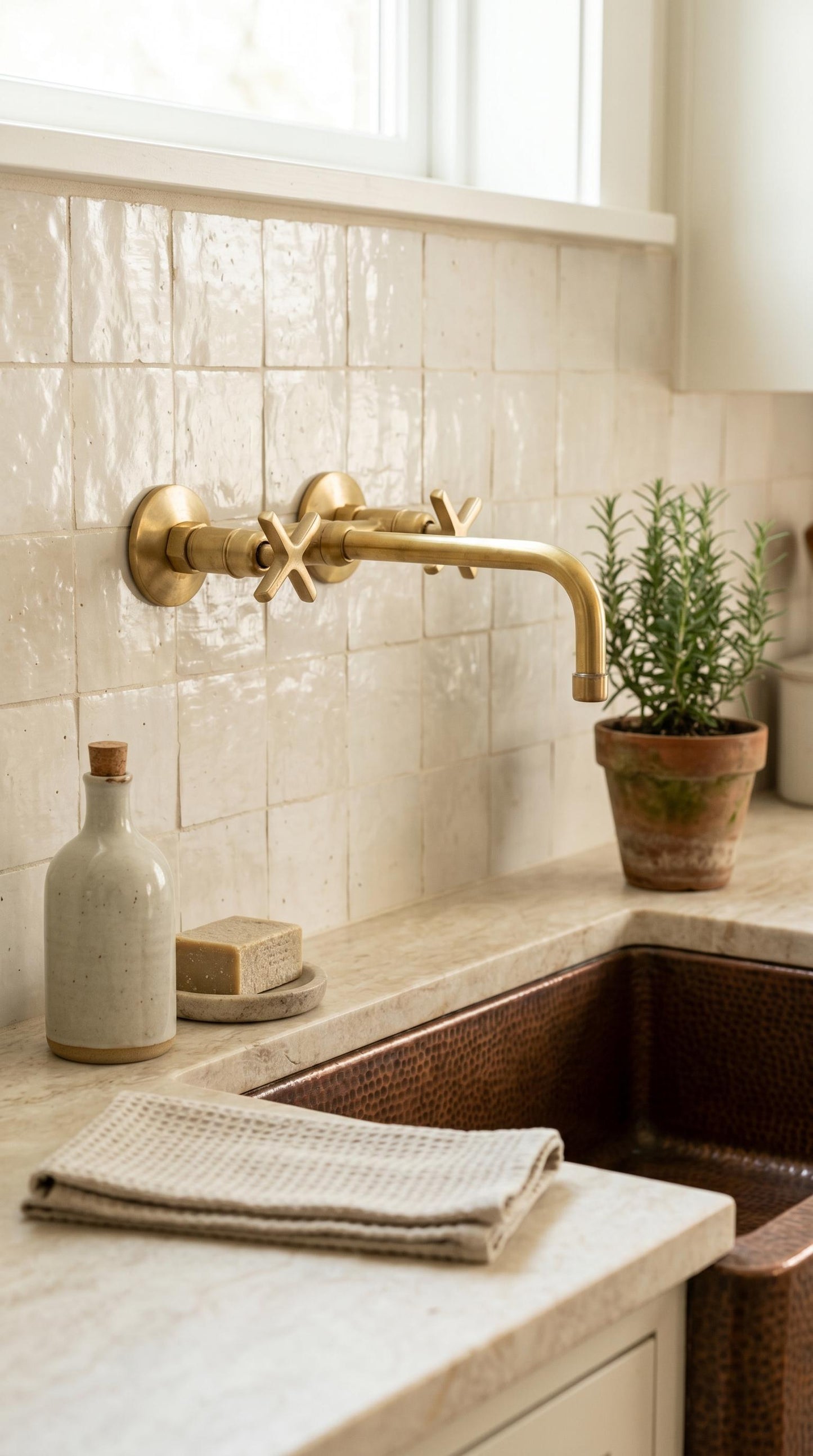 Unlacquered Solid Brass Wall-Mounted Faucet.