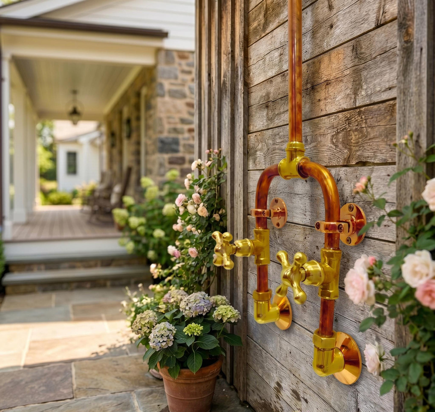Unlacquered Solid Copper Outdoor System Shower_Outdoor Shower Wall Mount Faucet