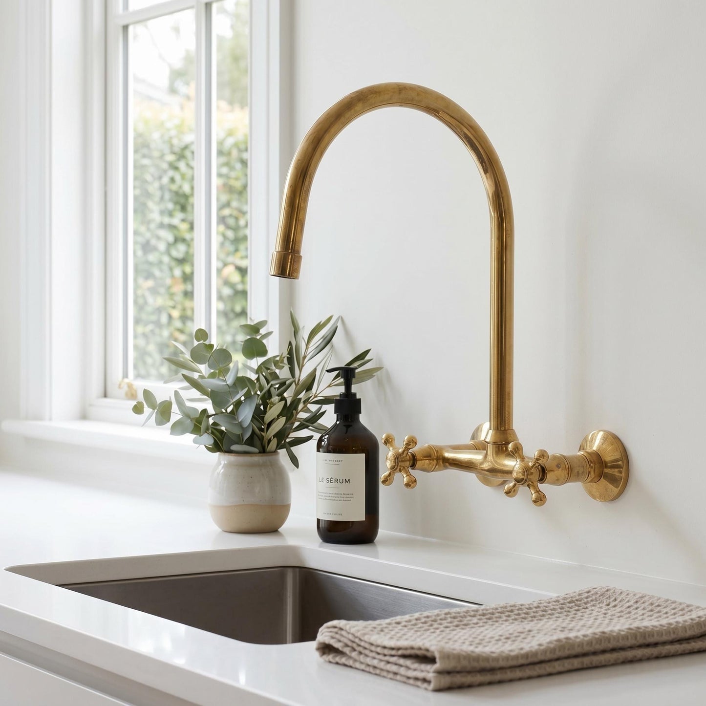 Unlacquered Solid Brass Kitchen Wall Mount Faucet