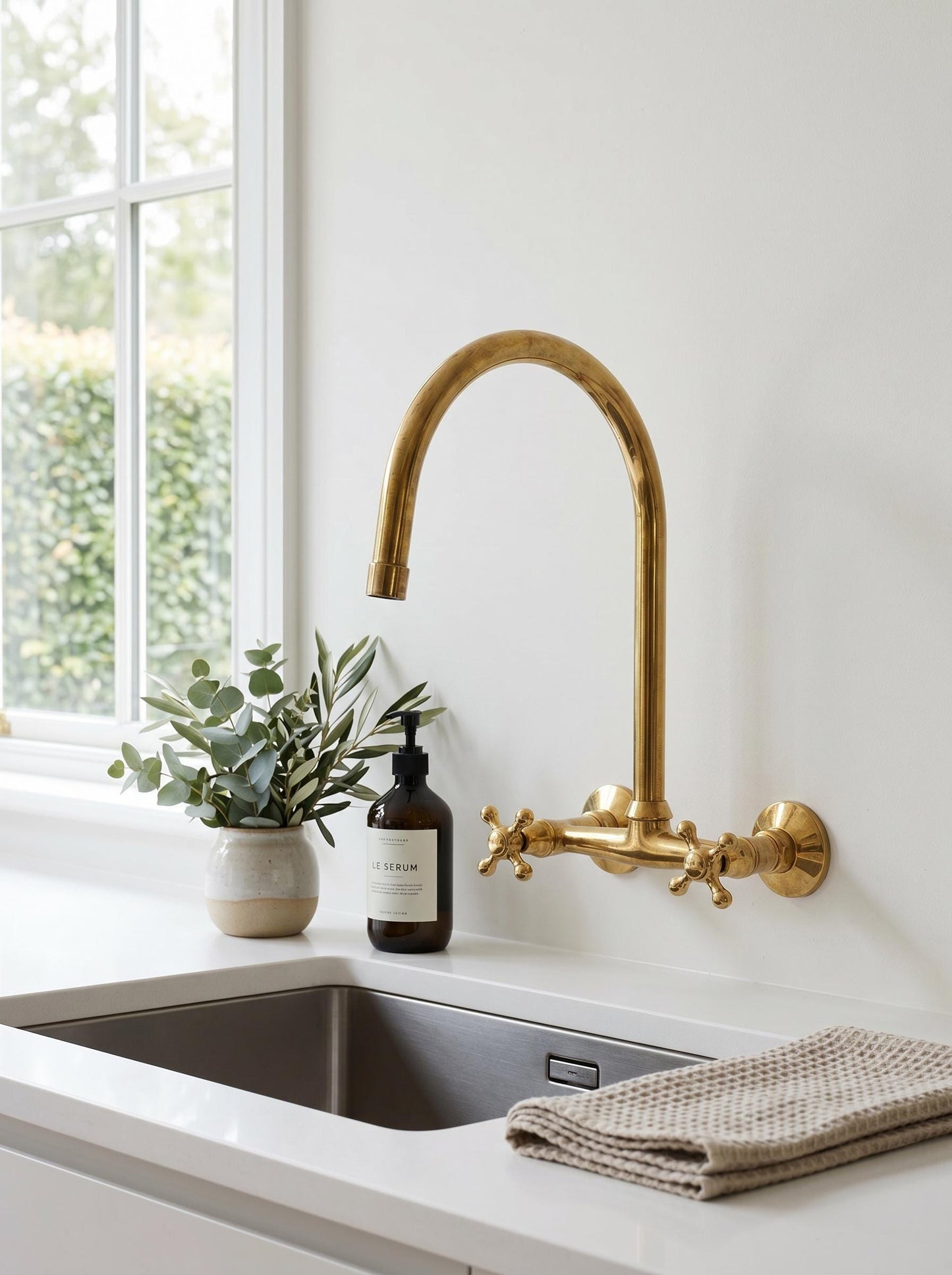 Unlacquered Solid Brass Kitchen Wall Mount Faucet
