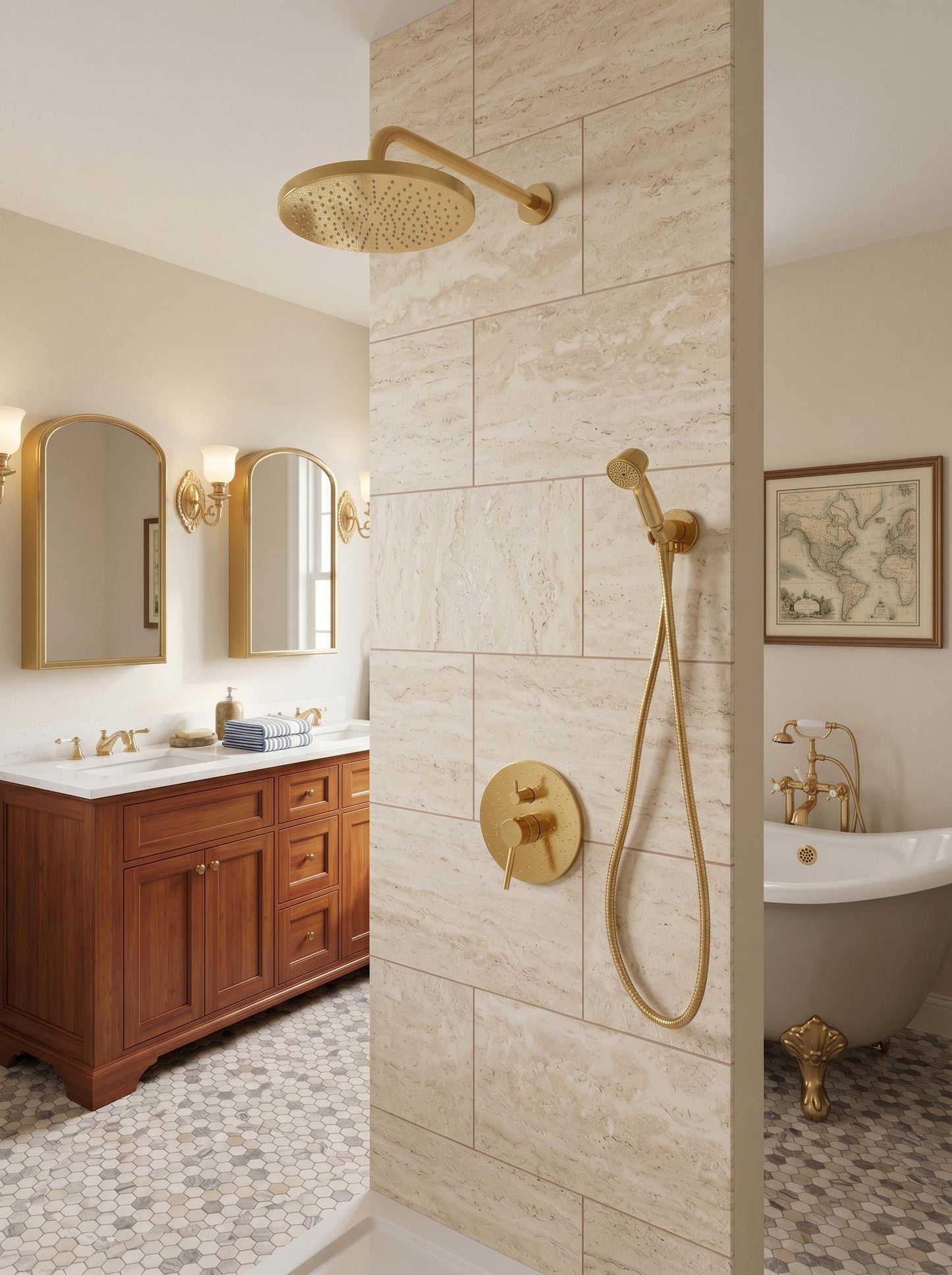 Unlacquered Solid Brass Shower System, Wall Mounted Rain Shower.