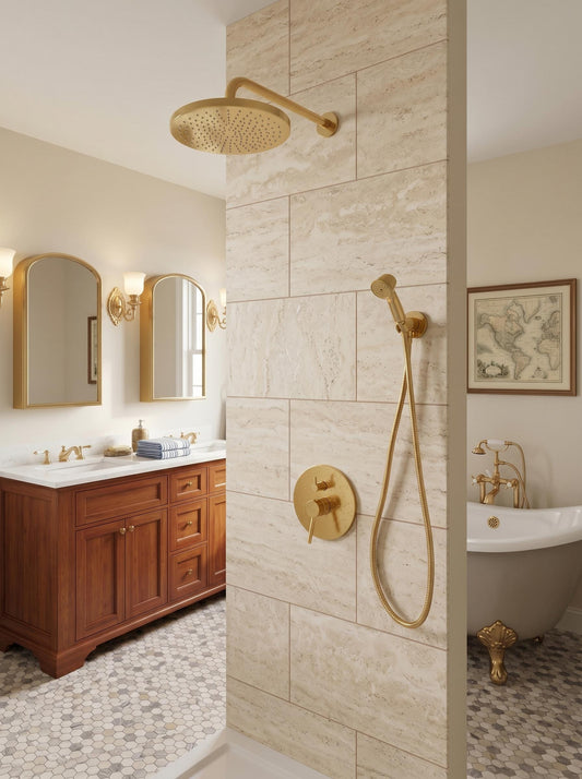 Unlacquered Solid Brass Shower System, Wall Mounted Rain Shower.