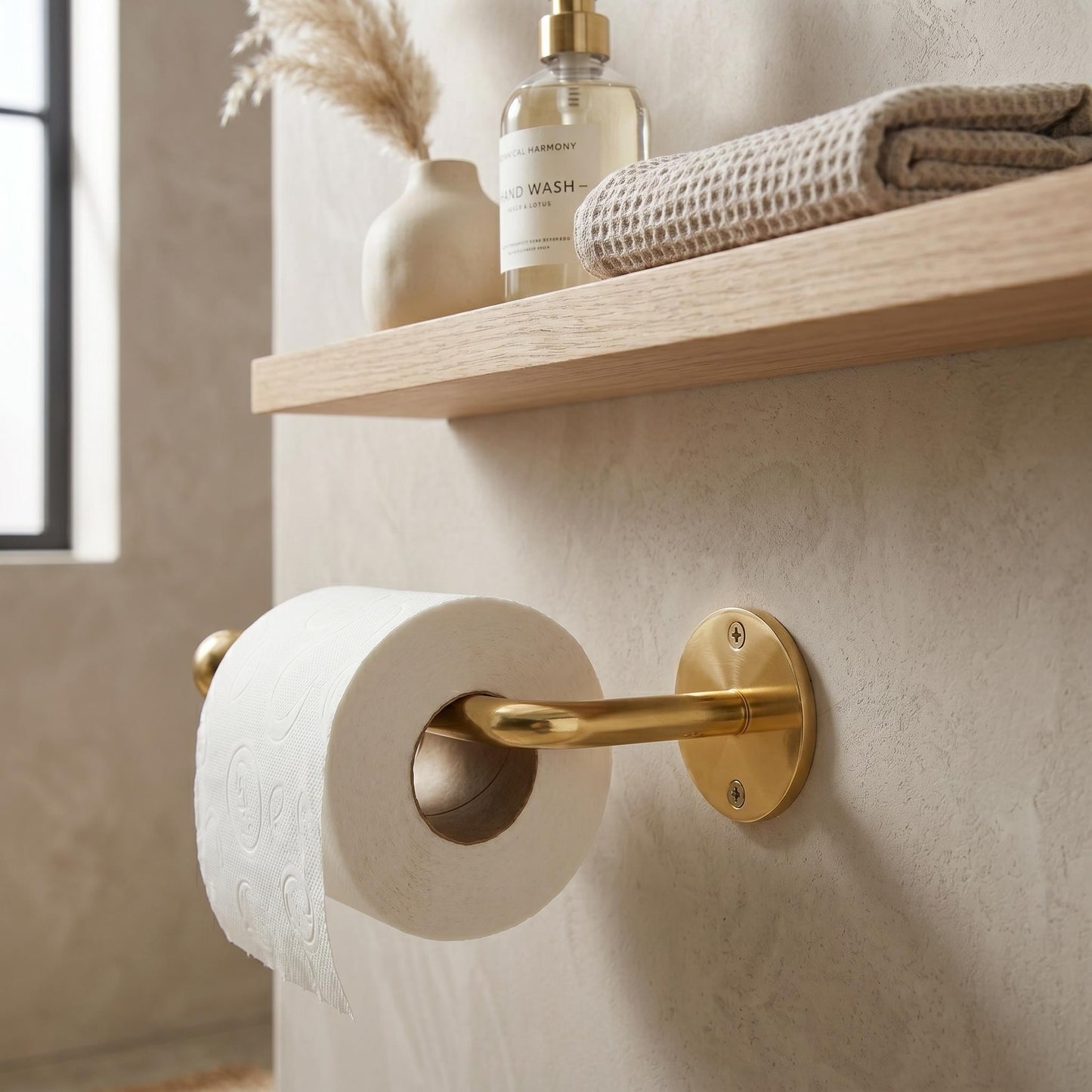 Unlacquered Brass Wall-Mounted Toilet Roll Holder, Bathroom Hardware Accessory