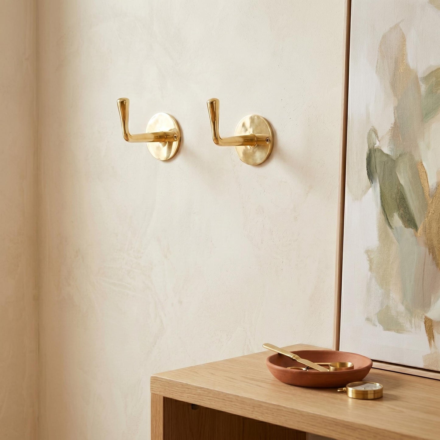 Unlacquered Solid Brass Hooks, Single Wall-Mounted Hook