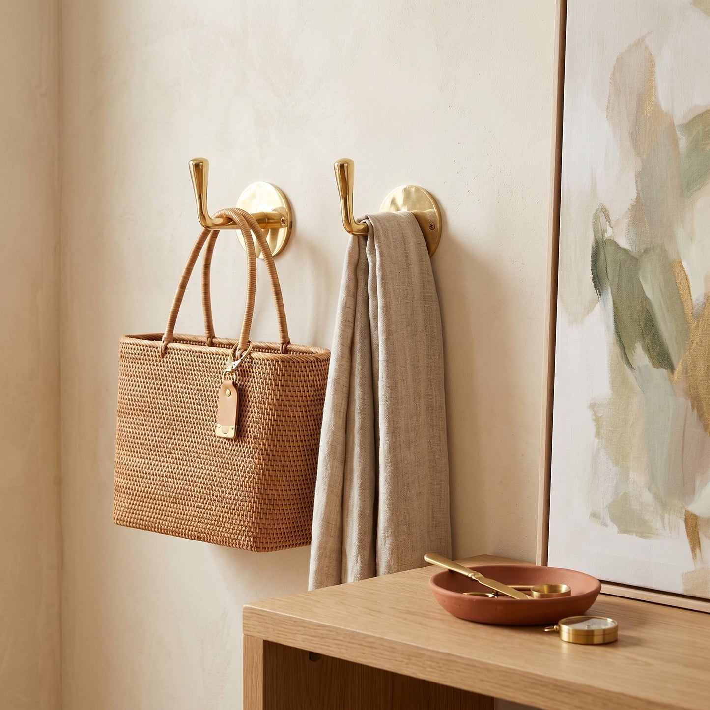 Unlacquered Solid Brass Hooks, Single Wall-Mounted Hook