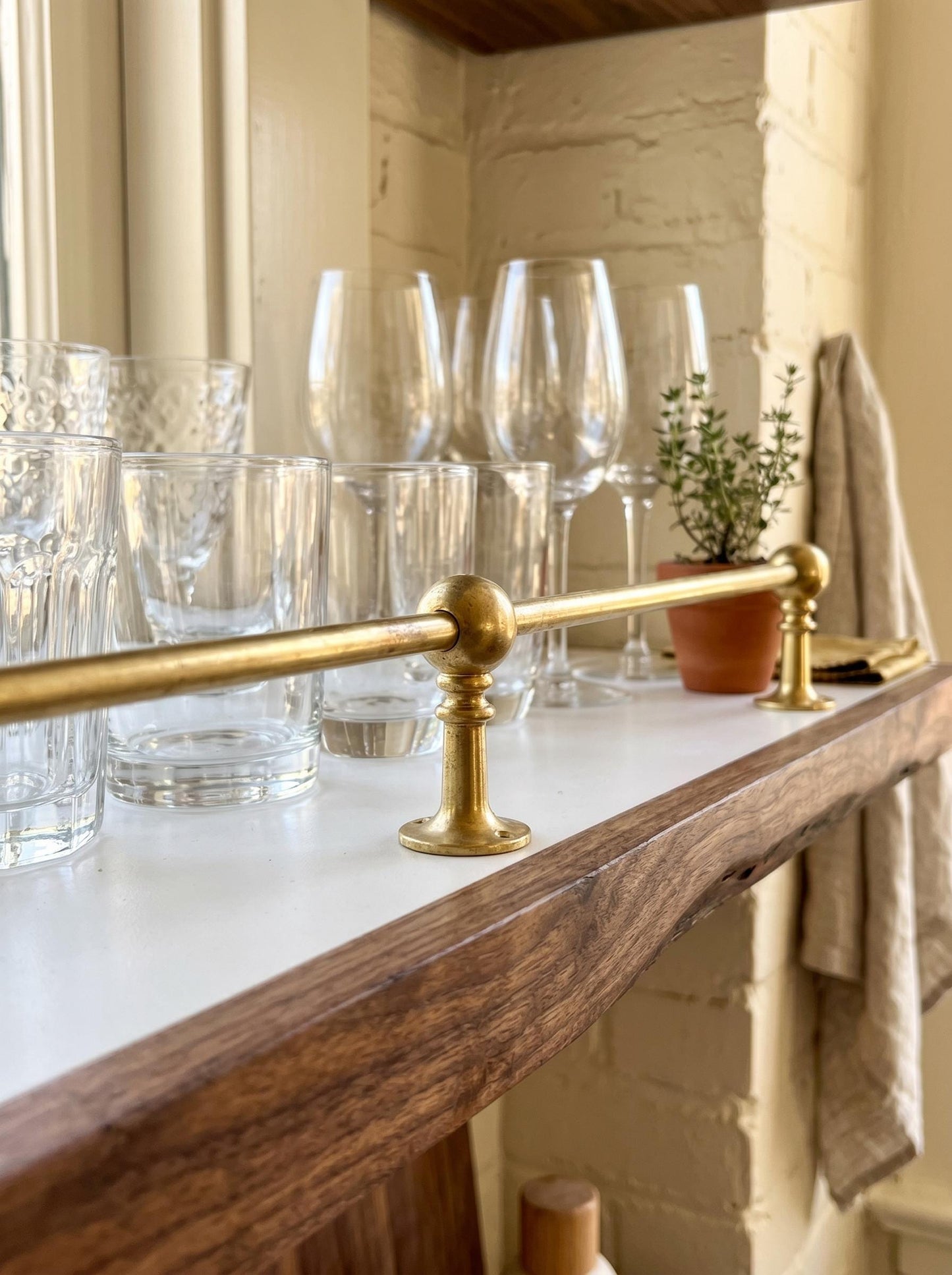 Unlacquered Brass Gallery Rail for Shelves - Vintage Farmhouse Style.